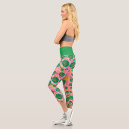 grüne Edelsteine und rosa Muster Capri Leggings