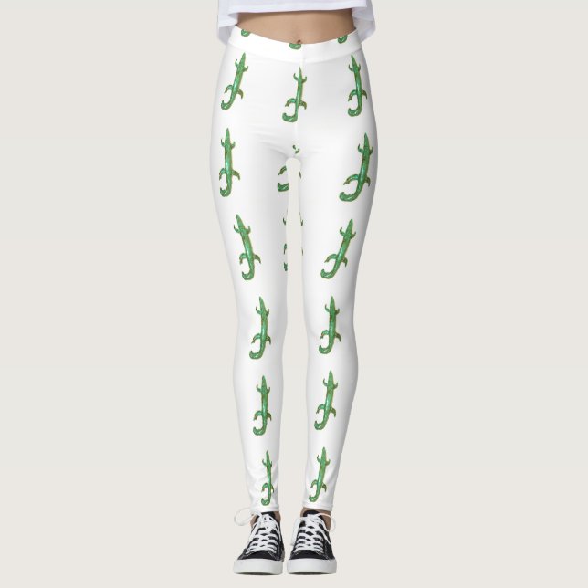 grüne Eidechsen weiß Leggings (Vorderseite)