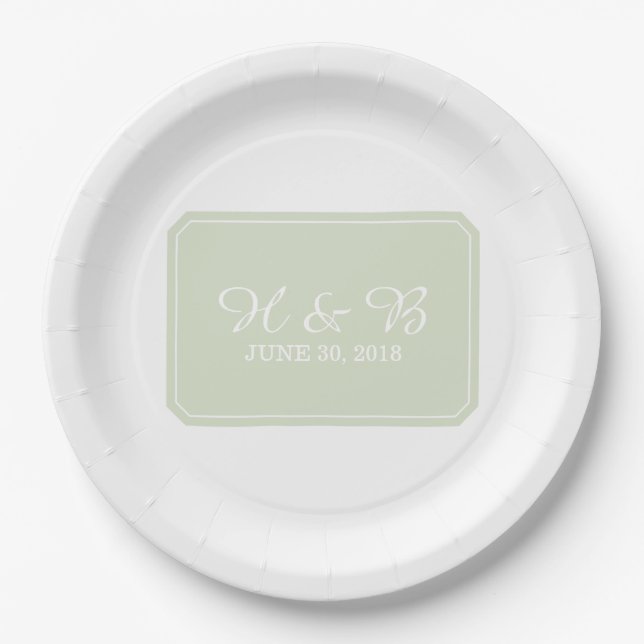 Grüne, einfach elegante Hochzeit Pappteller (Vorderseite)