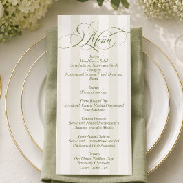 Grüne einfache elegante Skript-Hochzeit Menükarte