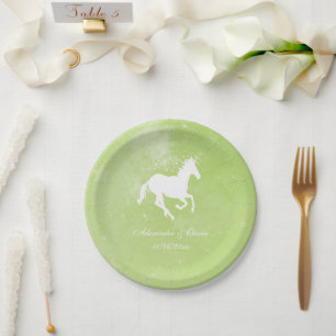 Grüne Einhorn-Hochzeitsscheibe Pappteller