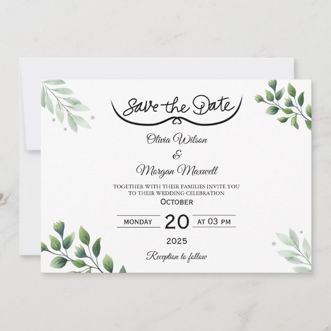 Grüne Elegant Save the Date Einladung (Vorderseite)