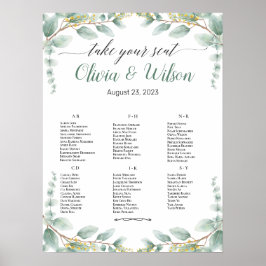 Grüne, elegante Alphabet Hochzeitstabelle Poster