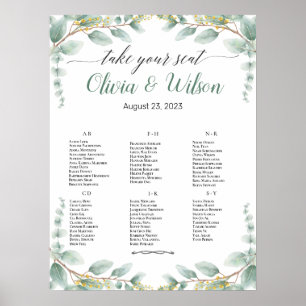 Grüne, elegante Alphabet Hochzeitstabelle Poster