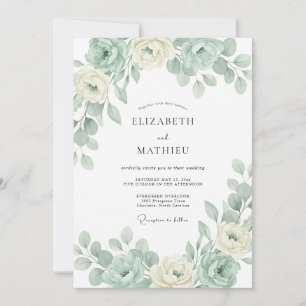 Grüne Elegante Botanische Hochzeit in Mint Einladung