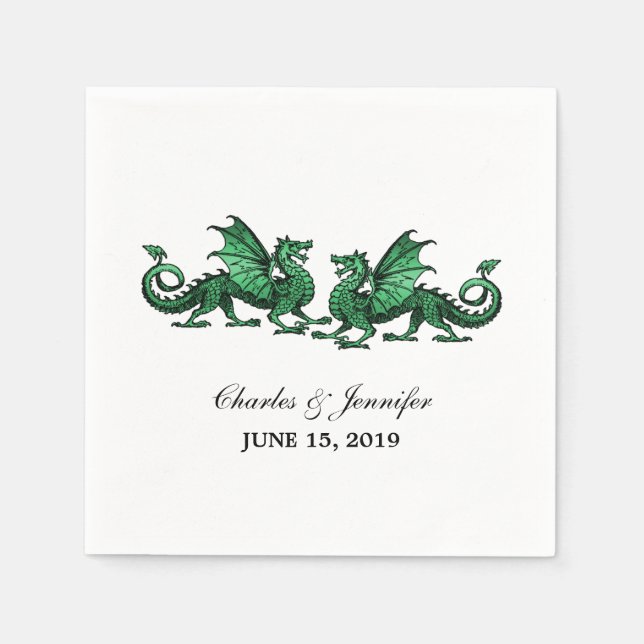 Grüne elegante Drachen Hochzeitspapier Napkins Serviette (Vorderseite)