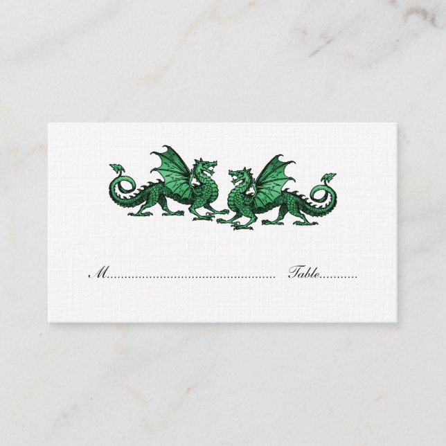 Grüne Elegante Dragons Hochzeit-Platzkarte Platzkarte (Vorderseite)