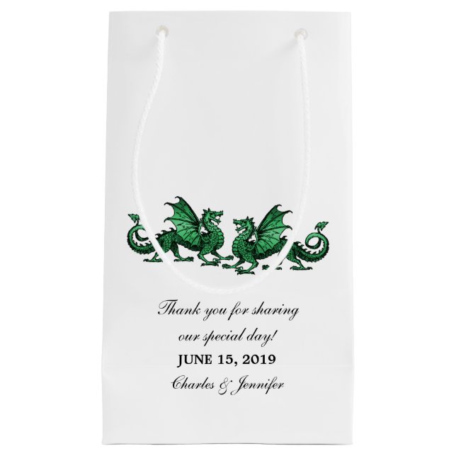 Grüne elegante Dragons Hochzeitsgeschenk-Tasche Kleine Geschenktüte (Vorderseite)