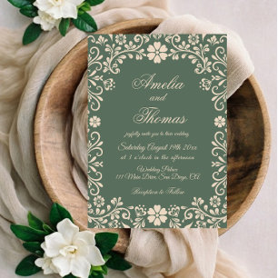 Grüne elegante Gartenhochzeit  Einladung