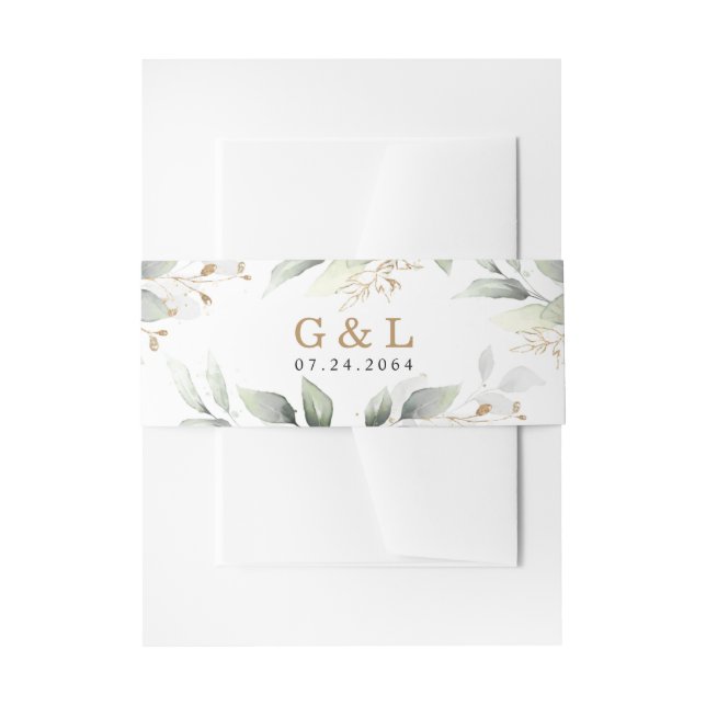 Grüne Elegante Grün und Gold Rustikale Hochzeit Einladungsbanderole (Vorderseite Beispiel)