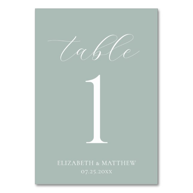 Grüne elegante Hochzeit Tischnummer (Vorderseite)