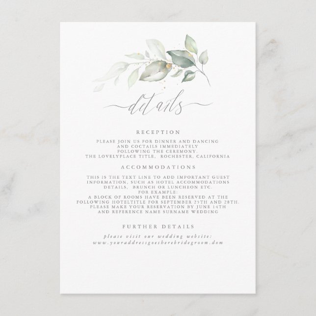 Grüne Elegante Romantische Hochzeiten Details Begleitkarte (Vorderseite)