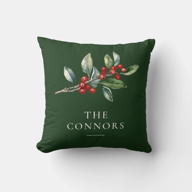 Grüne Elegante Weihnachten Botanisch Reversible Kissen (Vorderseite)