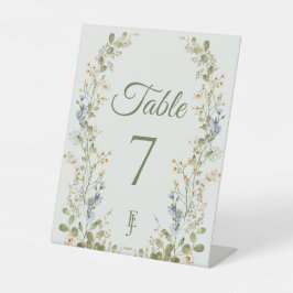 Grüne Elegante Wildblume Hochzeit Tischnummer Sockelschild
