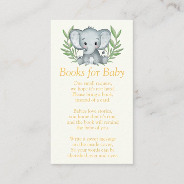 Grüne Elephant Baby Duschbücher für Baby Begleitkarte (Vorderseite)