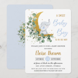 Grüne Elephant Moon Sweet Baby Boy Dusche Einladung