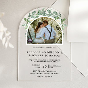 Grüne Elfenbein Blumenbogen Hochzeit Acryleinladungen
