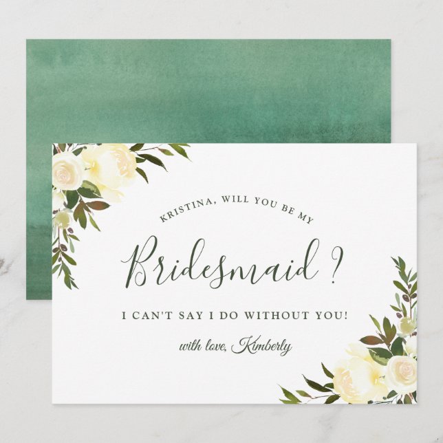 Grüne Elfenbeinfloral wird meine Bridesmaid sein Einladung (Vorne/Hinten)