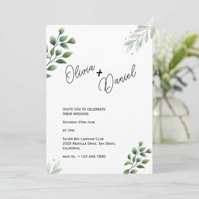 Grüne Elopement Einladung zur Hochzeit (Stehend Vorderseite)