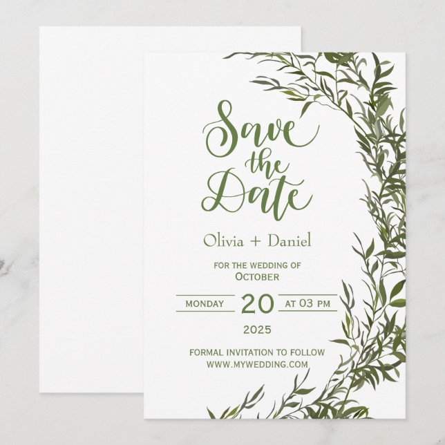 Grüne Elopement Hochzeit Einladung (Vorne/Hinten)