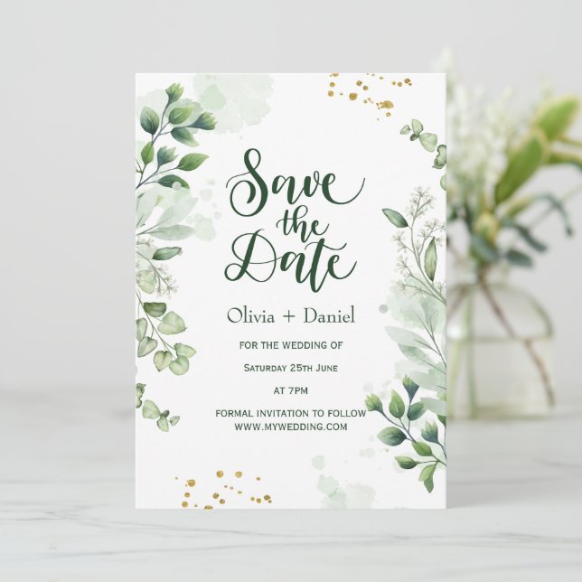 Grüne Elopement Save the Date Einladung (Stehend Vorderseite)