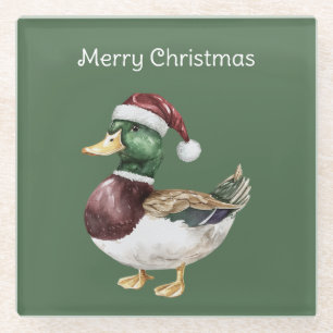Grüne Ente Santa Hut Weihnachten Glasuntersetzer