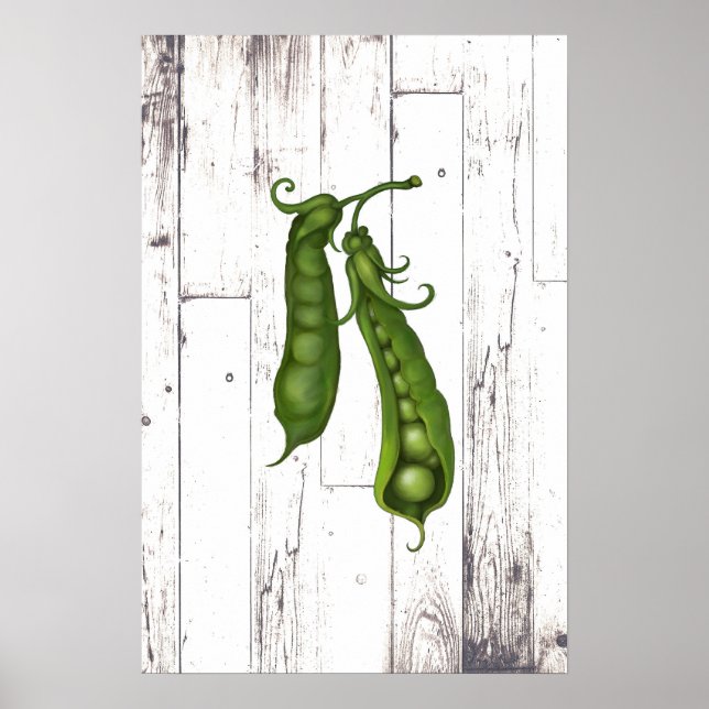 Grüne Erbsen Erbsen Weißes Holz Rustikales Bauernh Poster (Vorne)