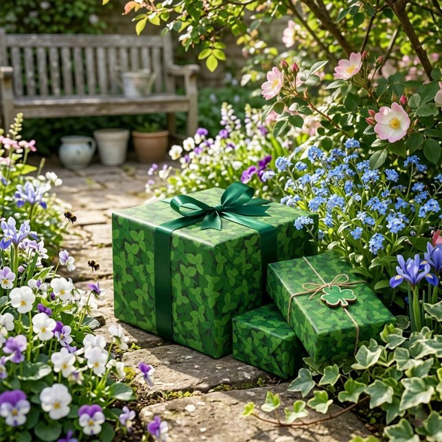 Grüne Erdbeere Verlasst Wrapping Paper Geschenkpapier (Von Creator hochgeladen)