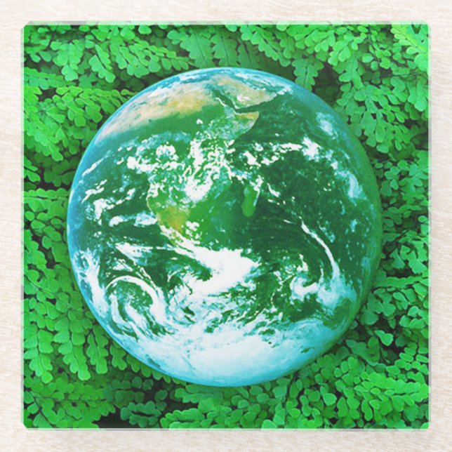 Grüne Erde - Umweltbewusstsein Glasuntersetzer (Vorderseite)