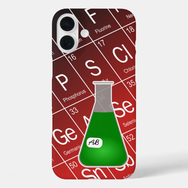 Grüne Erlenmeyer-Flasche (mit Initials) Chemie iPhone 16 Plus Hülle (Rückseite)