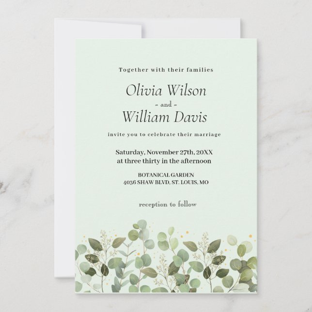 Grüne Eucalyptus Wedding Einladung (Vorderseite)
