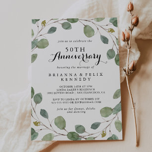 Grüne Eukalyptus 50. Hochzeitstag Einladung