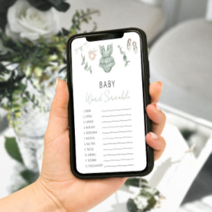 Grüne Eukalyptus-Babyshower-Scramble-Spiel für Mäd Poster