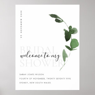 Grüne Eukalyptus-Blatt-Brautparty-Willkommen Poster