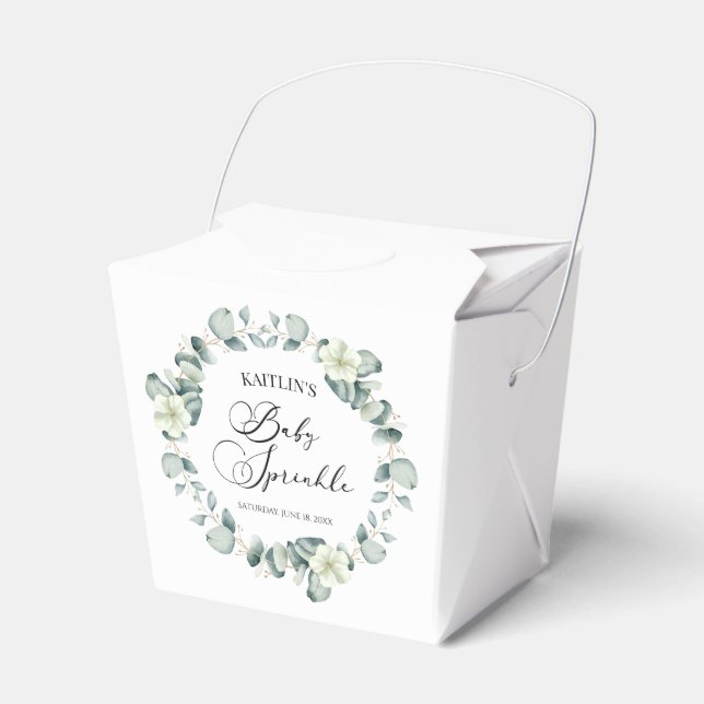 Grüne Eukalyptus-Blätter Botanical Baby Sprinkle Geschenkschachtel (Vorderseite)