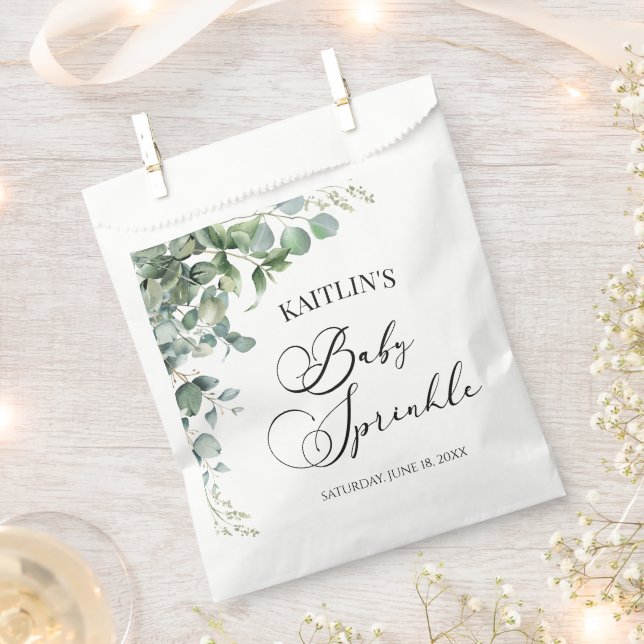 Grüne Eukalyptus-Blätter Botanical Baby Sprinkle Geschenktütchen (Ausgeschnitten)