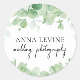 Grüne Eukalyptus-Blätter Grenzname Runder Aufkleber