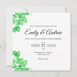 Grüne Eukalyptus-Blumen-Aquarell-Quadrat-Hochzeit Einladung