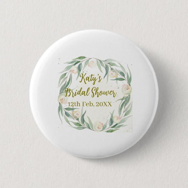 Grüne Eukalyptus-Blumen-Brautparty-Name Datum los Button (Vorderseite)