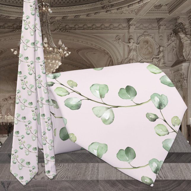 Grüne Eukalyptus Blush Pink Wedding Krawatte (Von Creator hochgeladen)