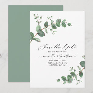 Grüne Eukalyptus botanisches Blattwerk, modern Save The Date