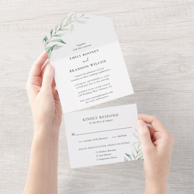 Grüne Eukalyptus Einfache Hochzeit All In One Einladung (Abreißen)