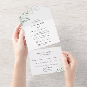 Grüne Eukalyptus Einfache Hochzeit All In One Einladung