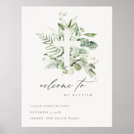 Grüne Eukalyptus Fern Fauna Cross Taufen Willkomme Poster