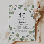 Grüne Eukalyptus Foliage 40. Geburtstags-Party Einladung<br><div class="desc">Diese grüne Eukalyptus-Party Einladung aus dem 40. Jh. eignet sich perfekt für eine moderne Geburtstagsfeier. Das Design umfasst handgezeichnet botanisch grüne Eukalyptuszweige und Blätter.</div>