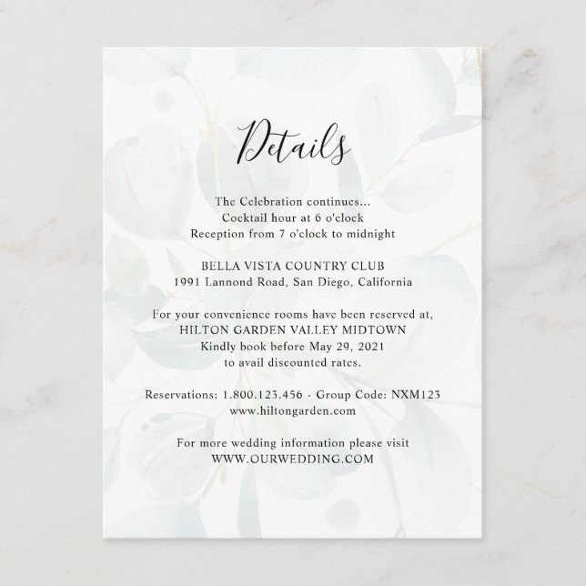 Grüne Eukalyptus Gastinformationen Begleitkarte (Vorderseite)