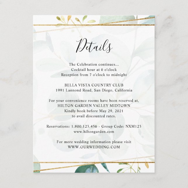 Grüne Eukalyptus Gastinformationen Begleitkarte (Vorderseite)