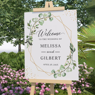 Grüne Eukalyptus Geometric Wedding Begrüßungszeich Poster