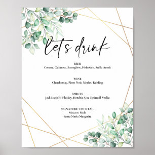 Grüne Eukalyptus-Geometrie Getränkebar-Menü Poster