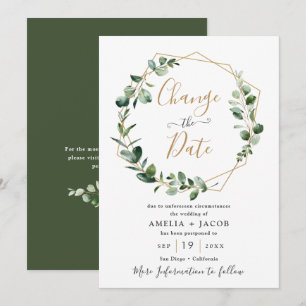 Grüne Eukalyptus-Gold-Geometrie Datum ändern Einladung